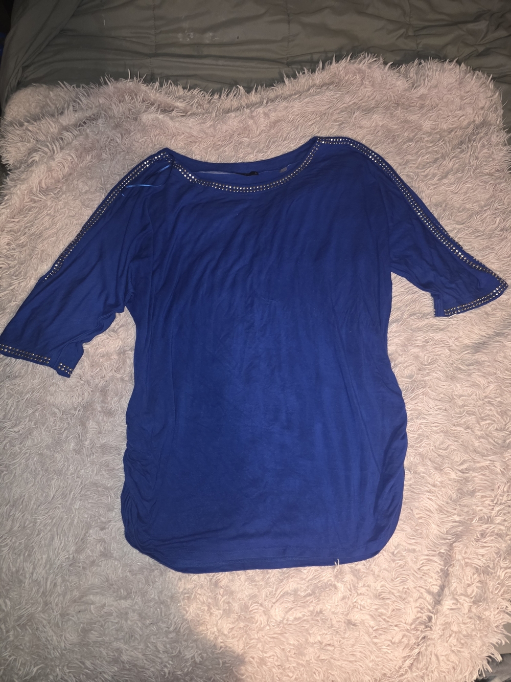 Tahari Royal Blue Stud-Embellished Dolman Sleeve Top